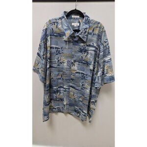 pierre cardin Blue Palm Short-Sleeve Button-Down Shirt
